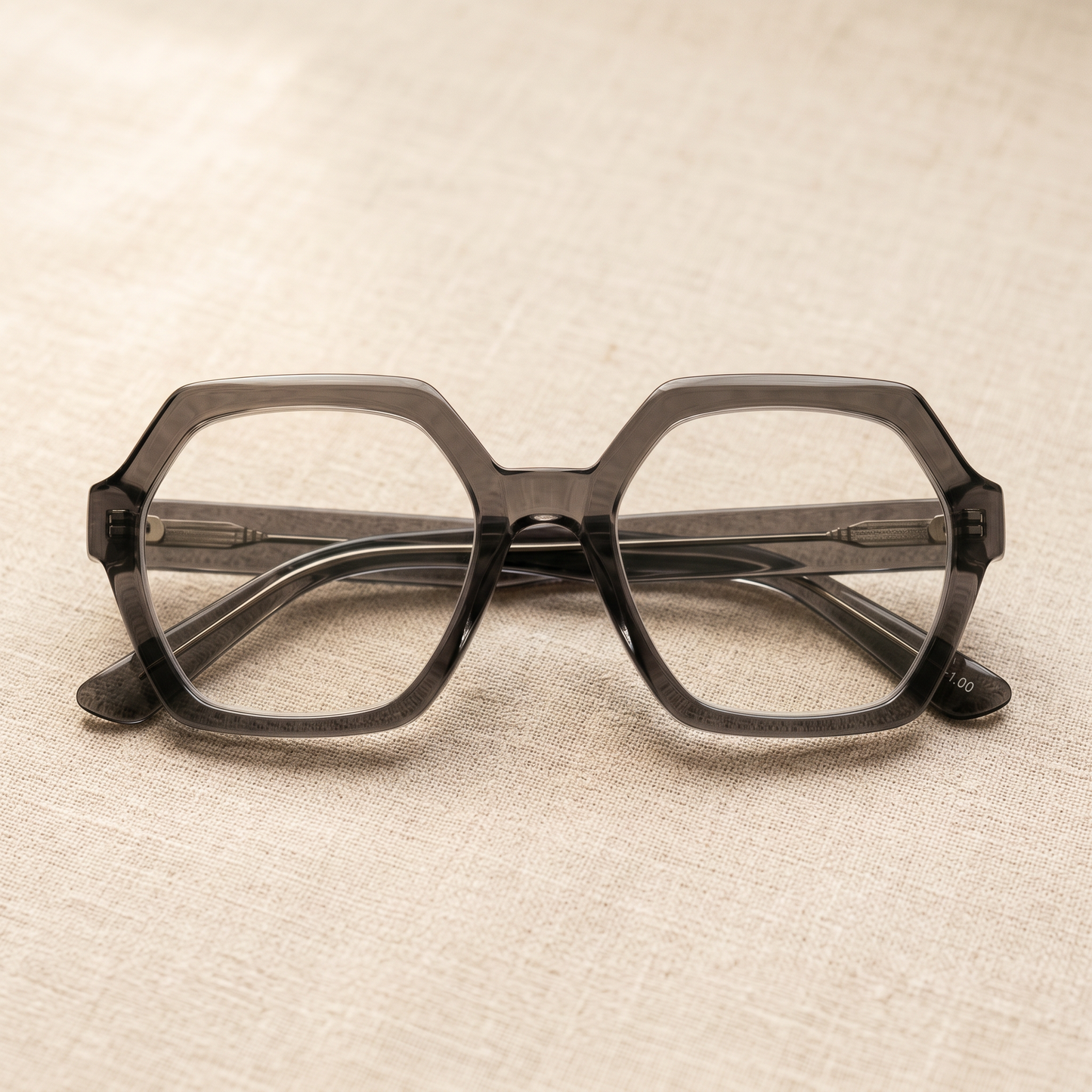 Simone lunettes de lecture monture hexagonale gris transparent femme
