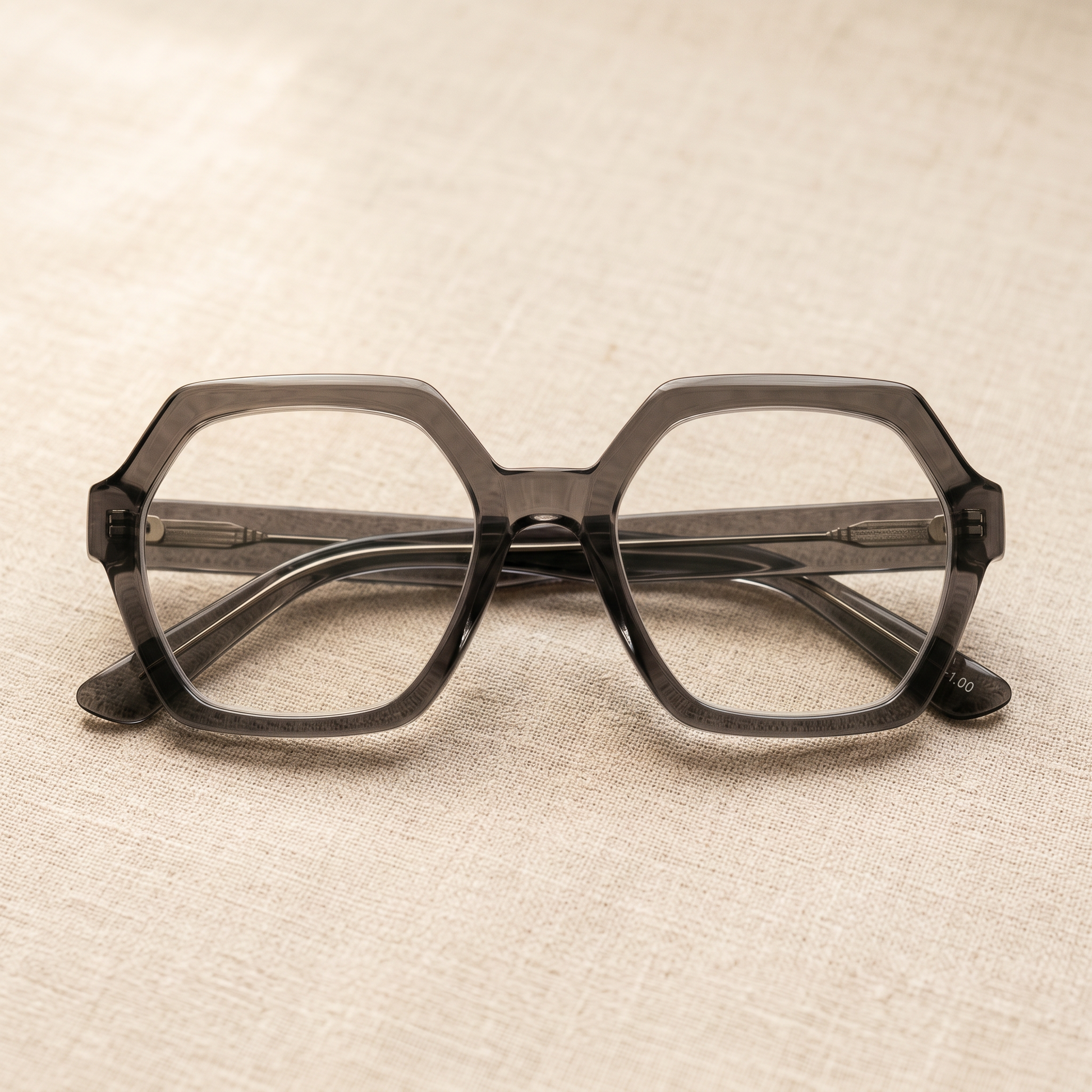Simone lunettes de lecture monture hexagonale gris transparent femme
