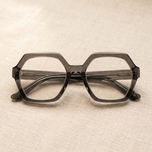 Simone lunettes de lecture monture hexagonale gris transparent femme

